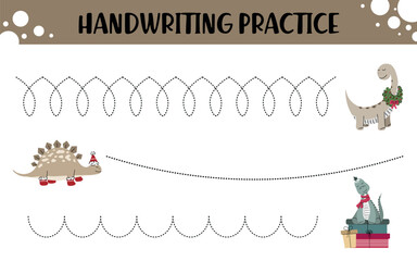 Christmas Dinosaur Handwriting Practice Worksheet for Kids