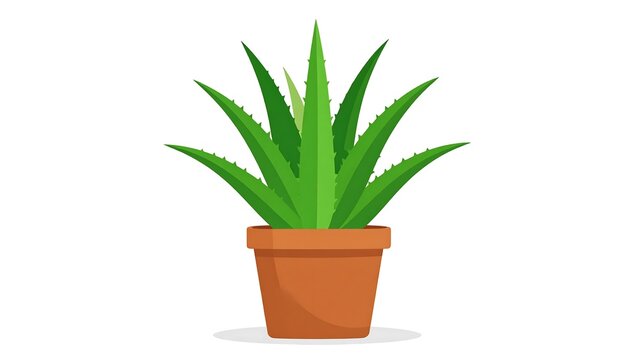 A vibrant aloe vera plant illustration inside a clay pot against a clean white background