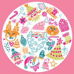 Cute Christmas characters round illustration vector isolated set