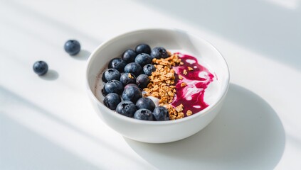 Blueberries and yogurt with jam, nutritious fruit blend, summer refreshment
