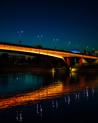 Fototapeta premium A bridge over the Danube River at night. Belgrade, Gazela bridge at night. Bridge over the Danube River
