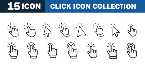 Click Hand and Cursor Icon Set – Outline Click Icons for Web, App, and UI Design