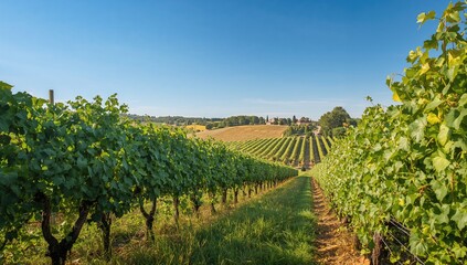 Naklejka premium Agricultural Techniques and Lush Vegetation in Vineyards and Rural Landscape, preservation