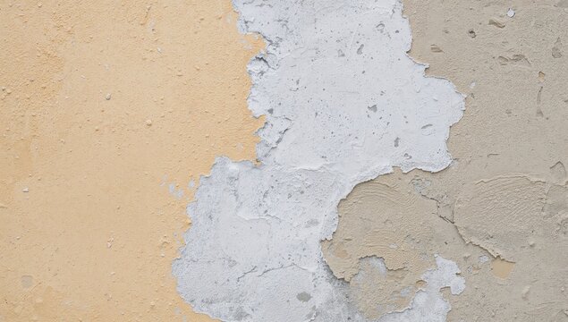 Facade wall with flaking paint and cement patchwork