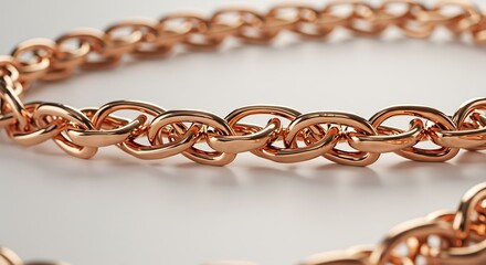 Close-up of a rose-gold chain on a white surface, showcasing the intertwined links