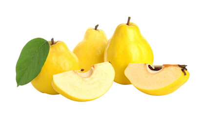 Pair of Whole and Halved Quinces Displaying Golden Freshness – isolated on transparent background