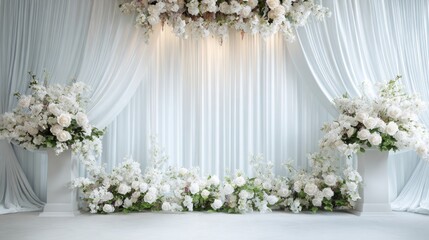 Beautiful white flowers adorn a wedding altar creating a serene and romantic atmosphere perfect for love.