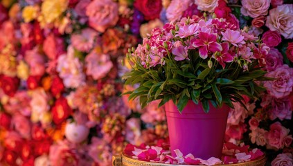 Decoration with vibrant flowers, ideal for festive celebrations