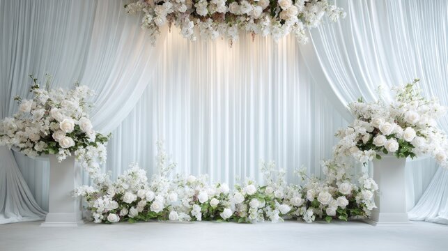 Beautiful white flowers adorn a wedding altar creating a serene and romantic atmosphere perfect for love.
