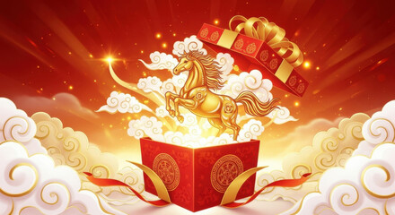 Golden Horse in Xiangyun Gift Box
