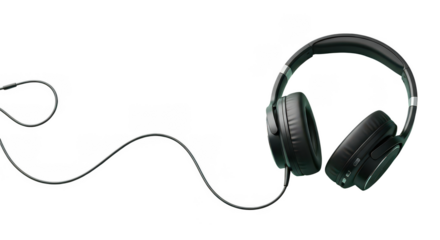 Sleek Black Wired Overear Headphones Isolated On Dark Background