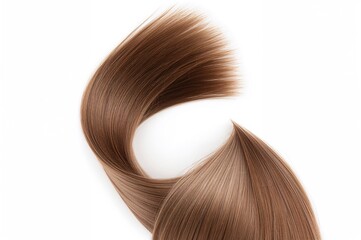 Fototapeta premium Single strand of smooth brown hair against a white background