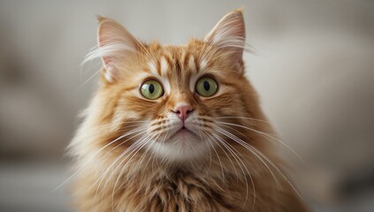 Obraz premium A ginger red feline gazes curiously at the empty background with a peculiar look. Concept for pet-themed marketing banner.