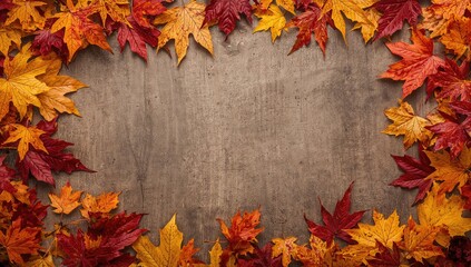 Autumn foliage on wooden surface, suitable for editorial header background