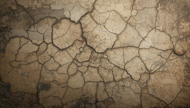 Cracked surface on aged concrete wall, erosion risk