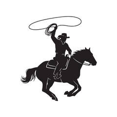 Cowboy Riding Horse Silhouette – Lasso Action, Western Rodeo Scene – Vector Wild West Illustration