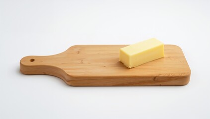 Stick of butter on rustic wooden surface with blank area for text