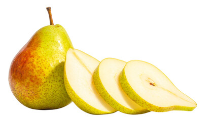 Oair of Whole and Sliced Pears Displaying Fresh Juiciness – isolated on transparent background