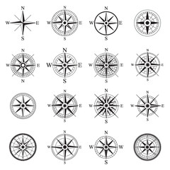 vector illustration of vintage compass icons set for travel and navigation design