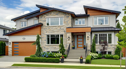 Modern Luxury Home with Stone and Wood Accents