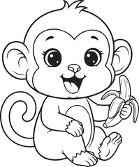 Adorable Kawaii Monkey Coloring Page – Free Printable Baby Monkey with Banana for Kids