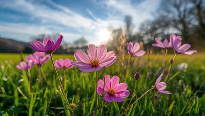 Fototapeta premium Cosmos flowers flourishing in a garden, seasonal change