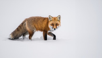 Obraz premium Wild red fox standing alone in snowy landscape