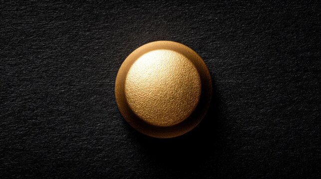 Elegant golden button on black surface with textured detail perfect for jewelry design, fashion, and product presentations