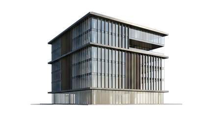 Modern multi story office building with glass facade isolated on white background.