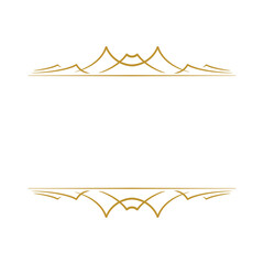 Ornate gold-colored decorative frame element with symmetrical, stylized mountain peak designs on the top and bottom borders.