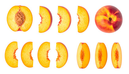 Pair of Whole and Sliced Nectarines Displaying Juicy Fresh Texture – isolated on transparent background