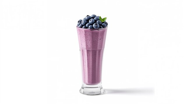 Blueberries in a beverage glass, isolated on a white background, fiber-dense choice