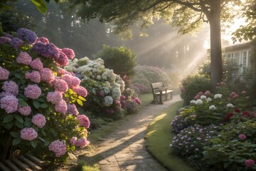 White Hydrangeas Bloom Abundantly Soft