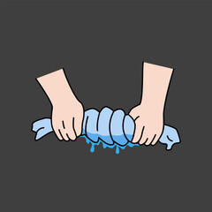 Hands Squeeze Wet Cloth Illustration Art Icon Design Vector