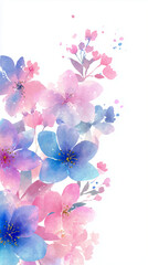 Abstract Watercolor Flowers in Pastel Pink and Blue, Minimal Botanical Design
