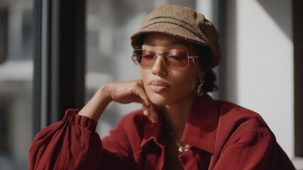 Chic fashion creator posing under natural light for lifestyle visuals, emotion of elegance and control visible, symbolizing authentic personal branding, online engagement strategy, and