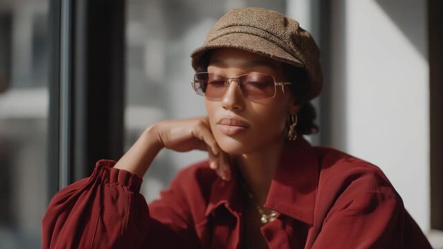 Chic fashion creator posing under natural light for lifestyle visuals, emotion of elegance and control visible, symbolizing authentic personal branding, online engagement strategy, and