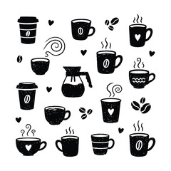 Obraz premium Coffee and tea cups doodle set