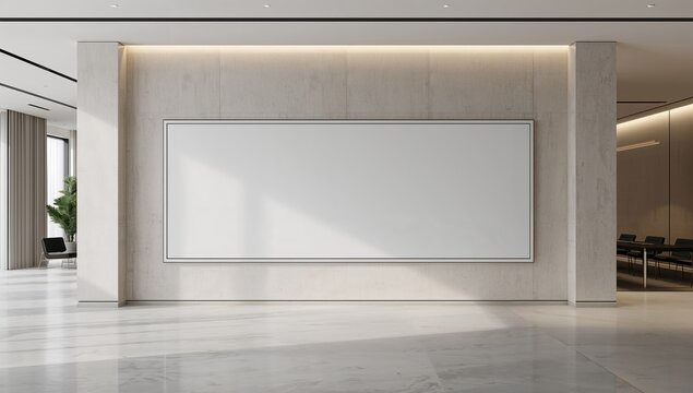 Contemporary Exhibition Space Featuring an Extensive Empty Display Panel - Wall Screen Mockup Setting