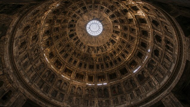 Dome-shaped clerestory with overhead light in an ancient derelict site, preservation