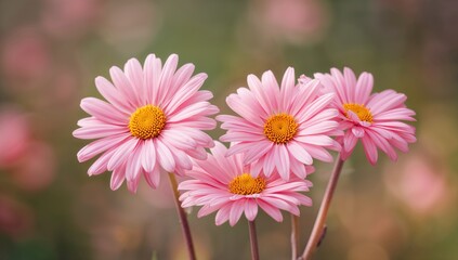 Obraz premium Vibrant Pink Daisies Against a Softly Blurred Backdrop, Seasonal Bloom
