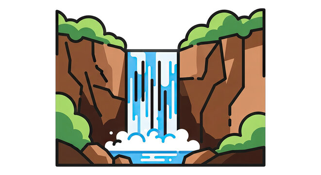 Majestic waterfall cascading between rocky cliffs with lush greenery.