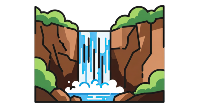 Majestic waterfall cascading between rocky cliffs with lush greenery.