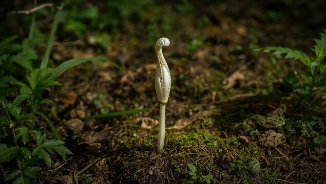 Monotropa uniflora, a plant lacking chlorophyll, derives nutrients via a unique partnership with fungi and photosynthetic flora.