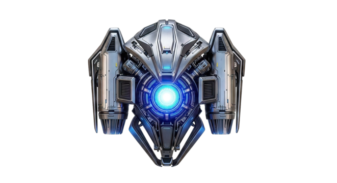 Futuristic technological device with glowing blue core.