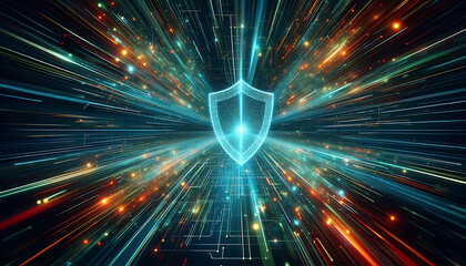 Naklejka premium digital background with shield and lock for security