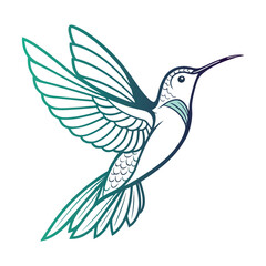 Elegant hummingbird in flight illuminated by neon glow and vivid colors isolated on transparent background
