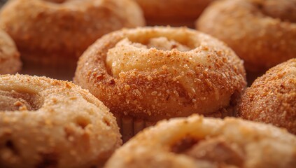 Close-Up of Sugar and Cinnamon Yeast Dough Cakes Prepared at Home
