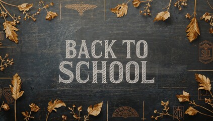 Overhead banner featuring handwritten BACK TO SCHOOL text with golden fall leaves on a chalkboard surface