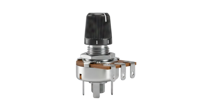 Potentiometer Electronic Component with Black Knob.